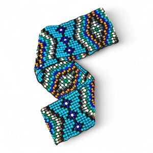 Beautiful Western Turquoise Beaded Stretchy Pull On Elastic Belt Women's Boho